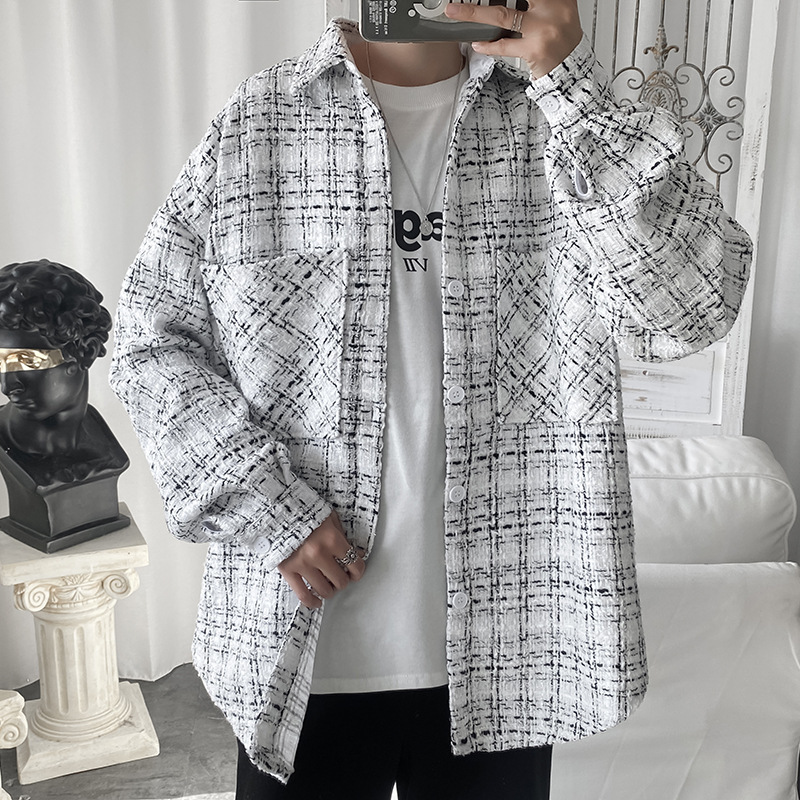 Yimi moda | Chaqueta de hombre primavera casual abrigo estilo japonés coreano moda estilo de Hong Kong marca de moda Plaid ins abrigo