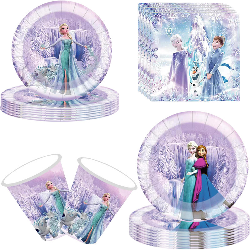 アナと雪の女王のテーマの誕生日パーティーの装飾食器セットフラグ吊り下げ使い捨て紙皿ティッシュテーブルクロス|undefined
