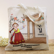 厂家直销特色帆布印花中号包韩式朝鲜族单肩包女士购物包休闲收纳