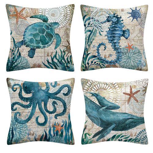 New four-piece set of cartoon pattern pillow decorative cover home sofa cushion decorative linen pillow cover