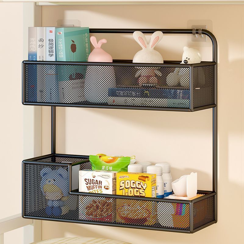Dormitory Bed Storage Rack, No-Drill Bedside Hanging Basket, Double-Layer Miscellaneous Storage Rack, Bedside Storage Hanging Rack