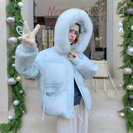 大毛领连帽羽绒服女短款2025冬新款感甜美减龄白鸭绒面包服外套潮