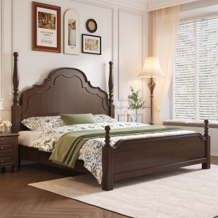 Double Large Bed Solid Wood Bed Retro 1. 51.8m Single Bed Anna Bed Modern Simple Accessible Luxury Master Bedroom Wedding Bed