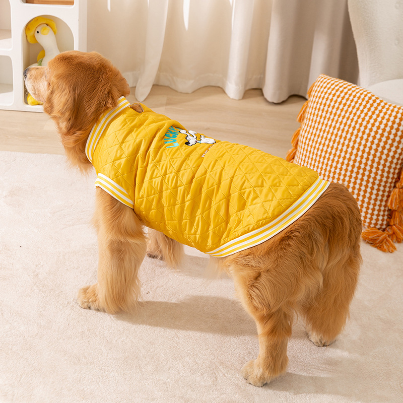 Amarillo inglés de algodón de algodón gran perro chaleco de algodón sin mangas dos pies engrosado otoño y invierno puede traer ropa de perro