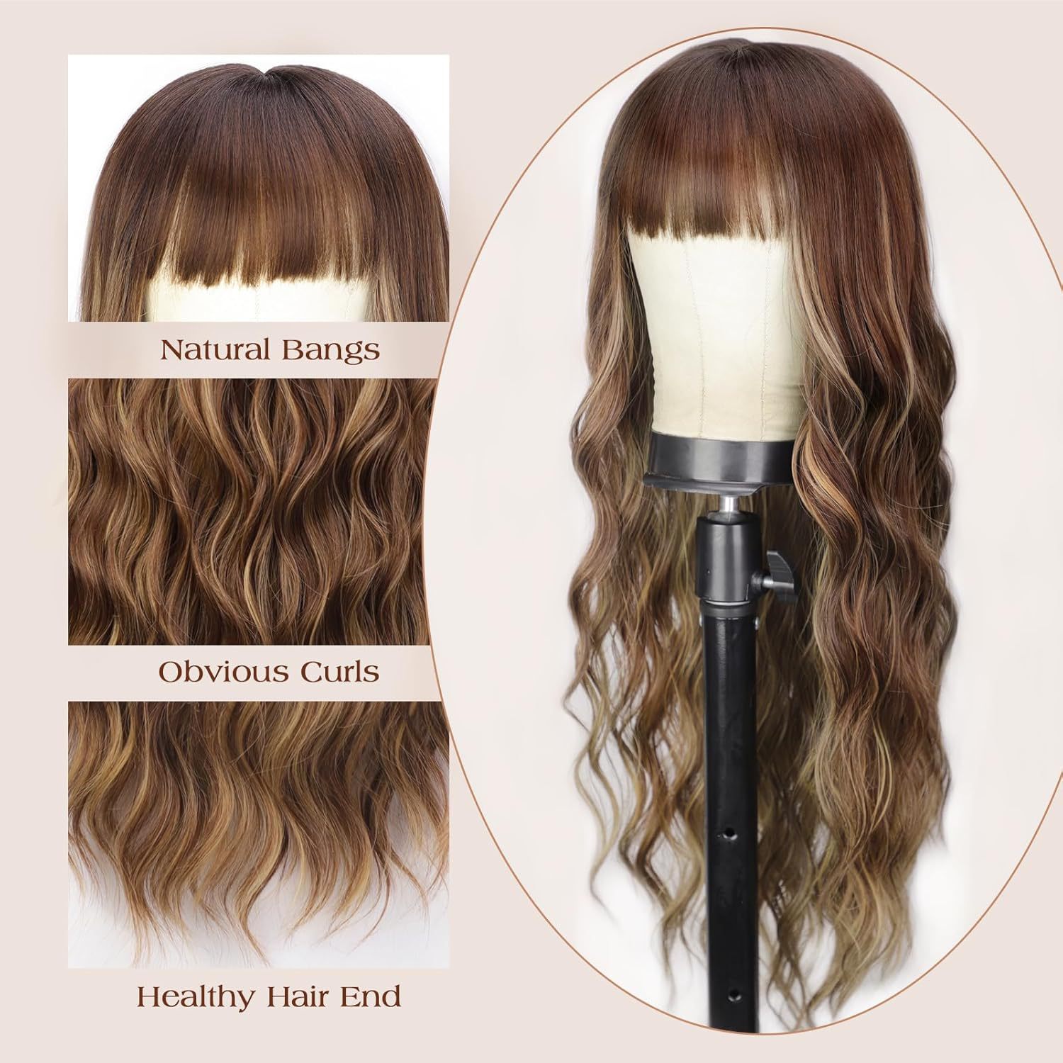 Synthetic Long Wavy Wig With Bangs Gradient Big Wave Hairpiece_voghion.com