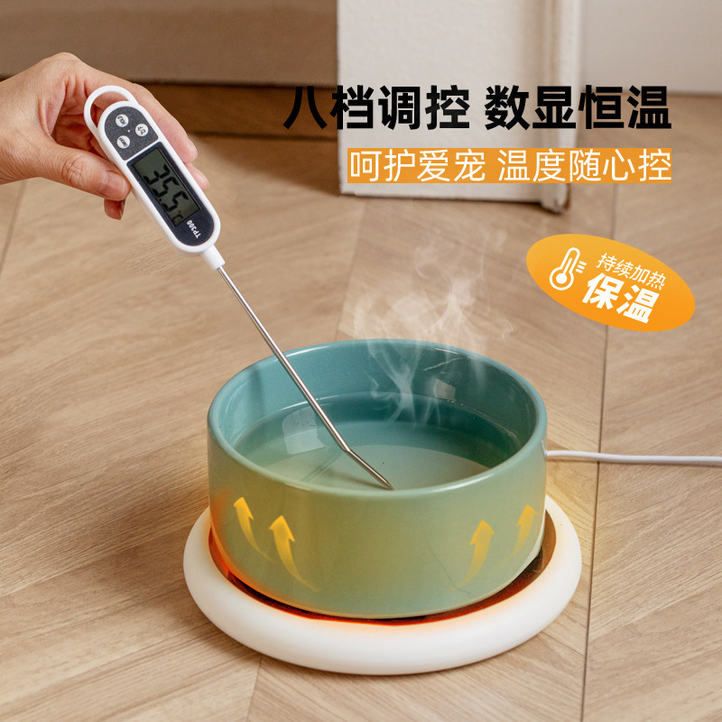 Tazón de agua de cerámica para perros y gatos, recipiente de calentamiento de aislamiento térmico para alimentación de gatos, recipiente de agua de invierno para bebidas