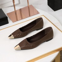 8215 French flat ballet floating shoes with metal toe, light mouthed evening style, low heel, small square toe, single shoe for women