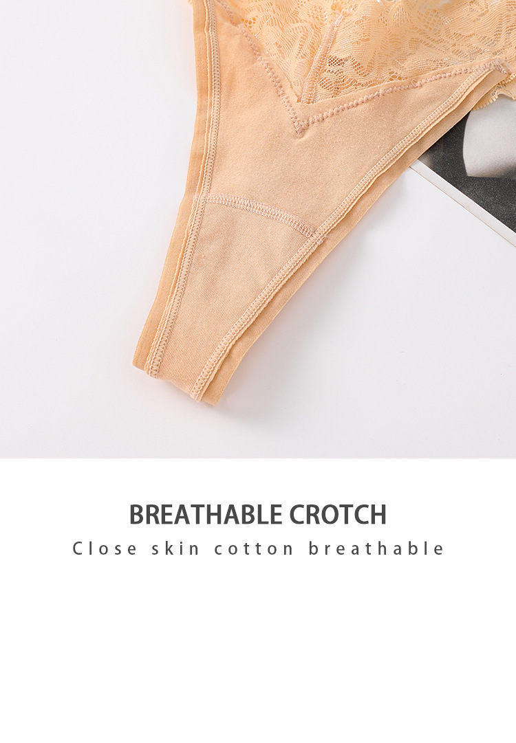 Transfronterizo nuevo europeo y americano asiático sexy encaje ropa interior chica T pantalones de cintura baja ropa interior de algodón transpirable Tanga de las mujeres