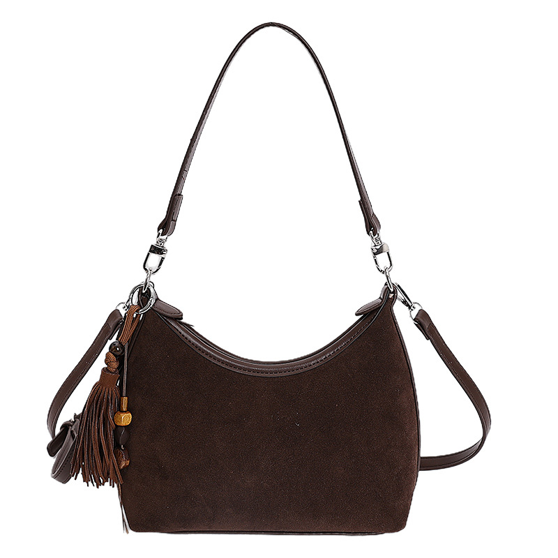 Retro Large Capacity Underarm Bag For Women 2025 Autumn/Winter New Suede Bucket Bag Simple Fashion Shoulder Bag - Thumbnail 6
