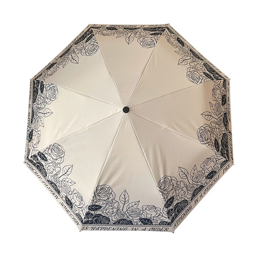 Retro French Black and White Matching Photo Taking Sunshade Umbrella for Sun Protection and UV Resistance, Three-Fold Automatic Sunny and Rainy Dual-Purpose Umbrella
