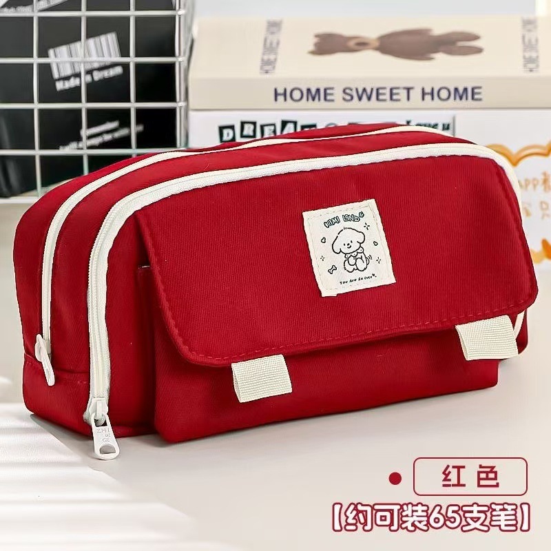 新しい中学生・高校生向け筆箱、高級文具バッグ、大容量ダブルジッパー多層レトロ筆箱|undefined