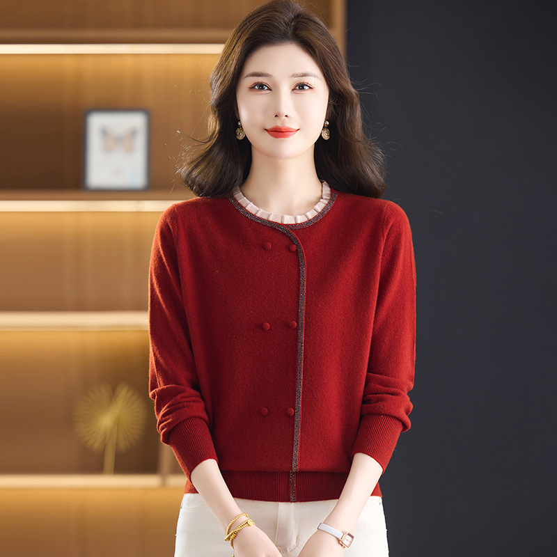 100% Pure Wool Sweater with Fashionable Ruffled Collar, Knitted Wool Sweater for Women, Spring and Autumn 2025, Super Trendy Red Sweater That Can Be Worn Outside 100% Pure Wool Sweater with Fashionable Ruffled Collar, Knitted Wool Sweater for Women, Spring and Autumn 2025, Super Trendy Red Sweater That Can Be Worn Outside