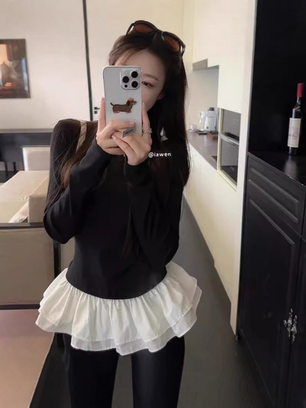 秋季新款纯欲风辣妹棉长袖正肩t恤女修身显瘦百搭设计感女打底衫|undefined