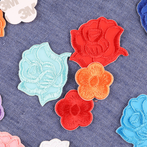 Computer embroidered label rose plum blossom multi-color embroidery stickers clothing accessories shoe and hat accessories DIY self-adhesive cloth stickers