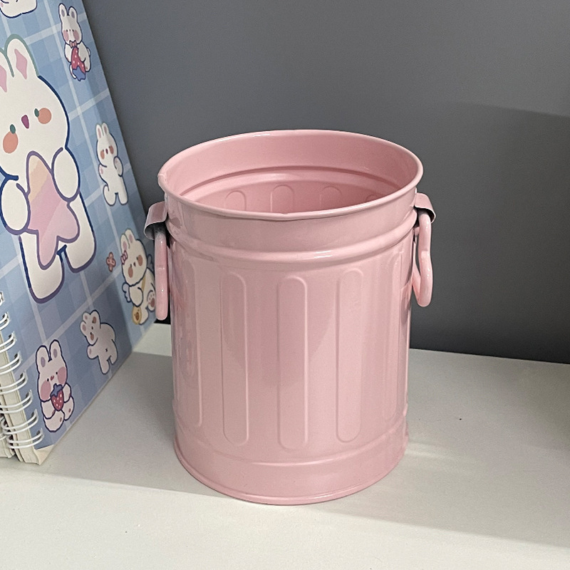 アメリカンレトロな鉄ペンホルダークリエイティブかわいい学生デスクトップリビングルームオフィス文具化粧ブラシ収納小さな鉄のバケツ|undefined