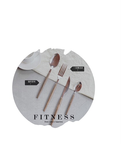 Tableware knife fork spoon stainless steel wood grain handle steak knife dessert trendy tableware spoon fork student tableware
