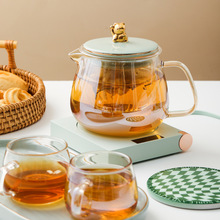 蓝菲家居招财猫泡茶壶玻璃耐高温下午茶具花茶壶茶杯套装家用过滤