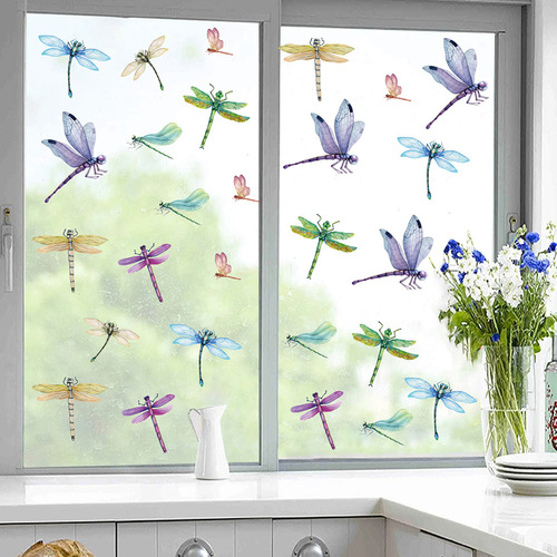 New Amazon cartoon ins wind dragonfly glass stickers electrostatic stickers window decoration window stickers tile stickers