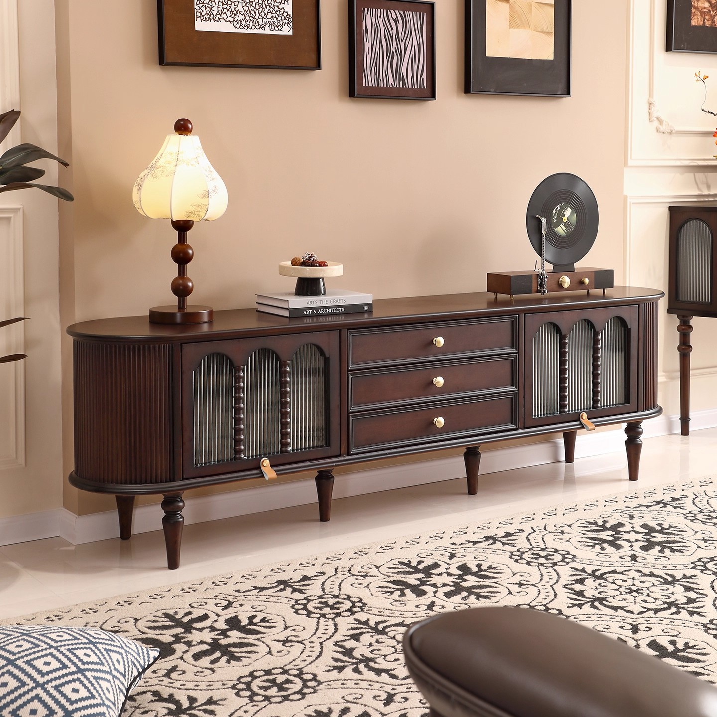 2025 New Retro Tv Cabinet Simple Modern High-End Atmospheric Home Floor-Standing Storage Cabinet Storage Cabinet Large Capacity