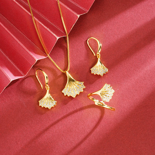 New micro-inlaid carnation necklace ring earrings fashionable versatile fan jewelry set without fading jewelry