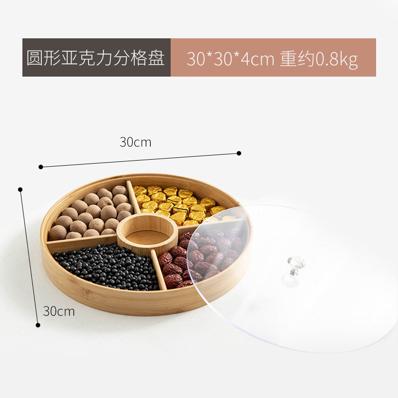 Bandeja de frutas secas con tapa redonda