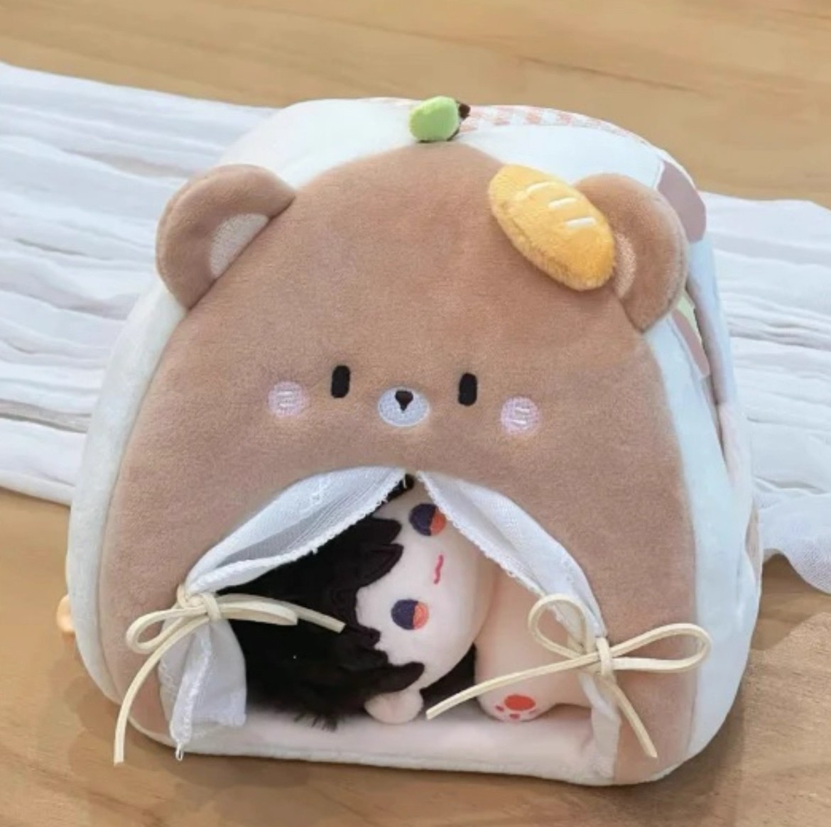 Muñeca de algodón cama de tienda de muñeca adorable cama de animales pequeños 10cm muñeca de peluche almacenar decoración fotográfica