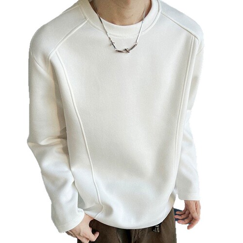 2026 New American Style Capless Crew Neck Sweatshirt for Men - Autumn Striped Deconstruction Design Men's Long-Sleeve T-Shirt Base Shirt