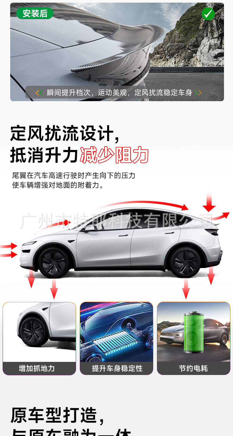 Suitable for Tesla's New Version Model Y/3 High-Performance P Version Modified Decorative Original Factory Fixed Wing Spoiler
