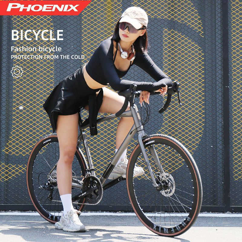 Phoenix Flagship Store Road Bicycle Adult Ultra-Light Aluminum Alloy 16-Speed Men's and Women's Flat Handlebar Curved Handlebar Student Racing
