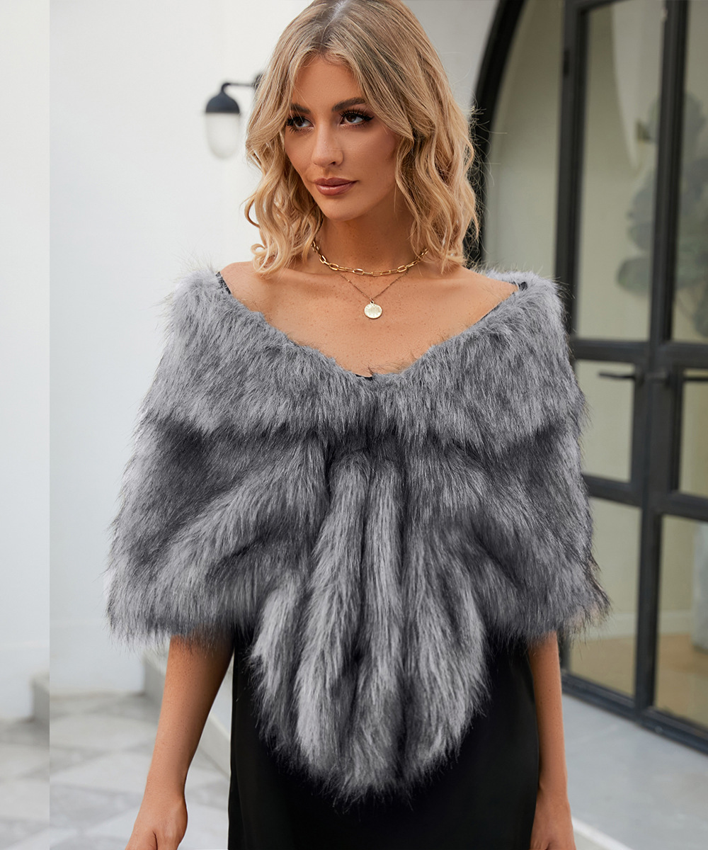Women's Simple Style Solid Color Imitation Fur Spandex Acrylic Contrast Binding Shawl display picture 11