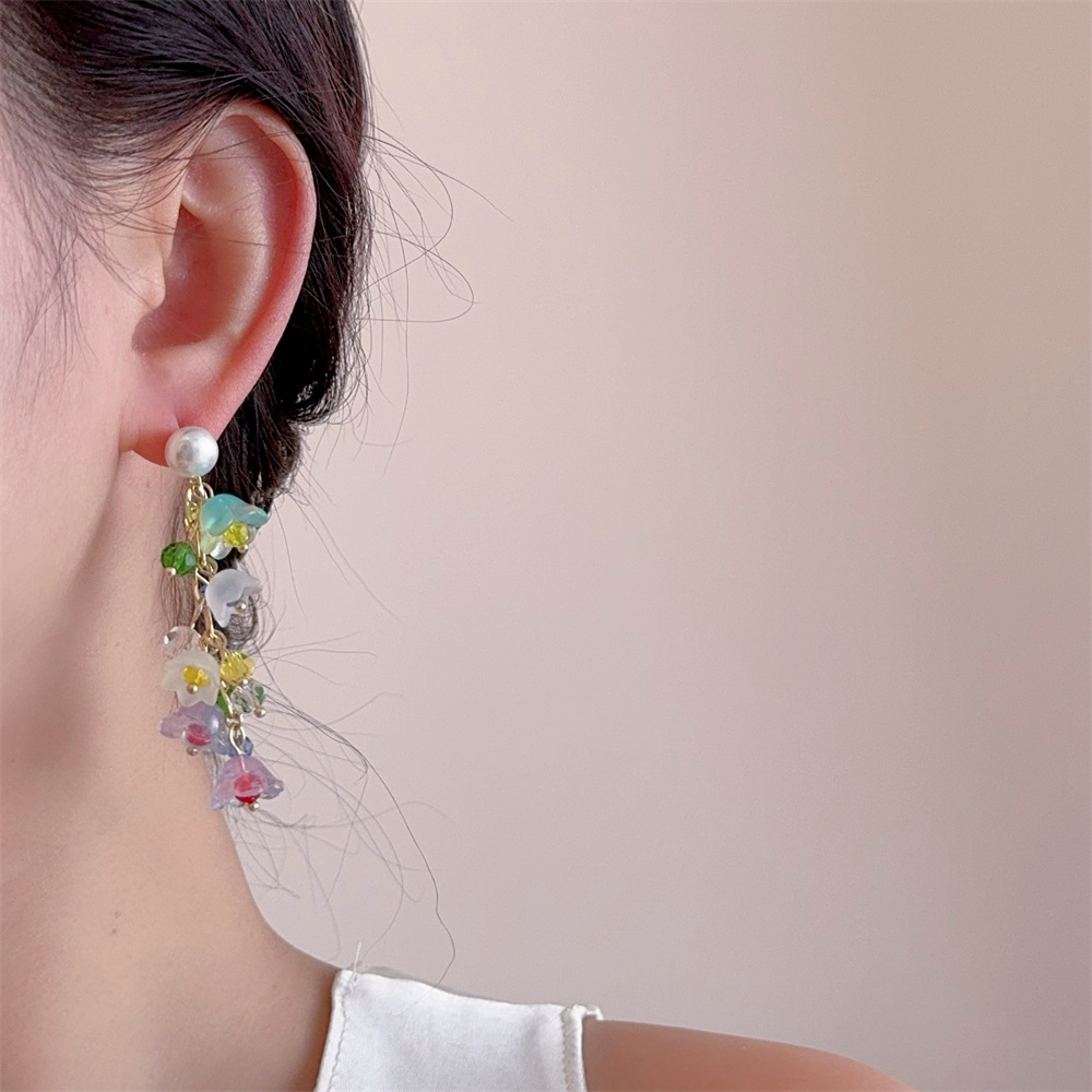 925 Sterling Silver Ear Needle Material 1 Pair Casual Elegant Sweet Flower Plating Alloy Plastic Drop Earrings