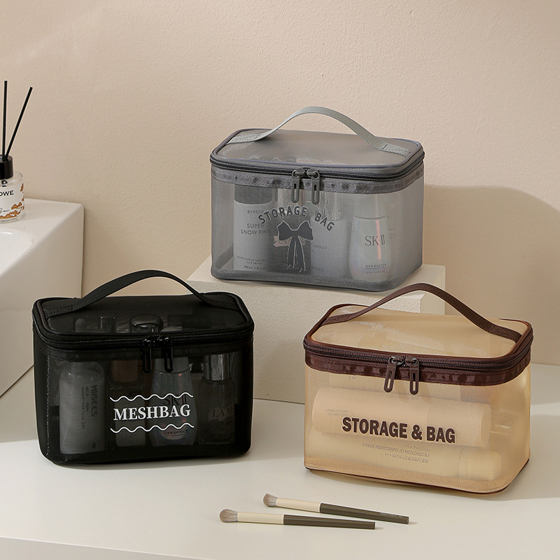 Bolsa de malla de nailon de gran capacidad, bolsa de lavado, bolsa de almacenamiento de viaje, bolsa de cosméticos conveniente portátil, bolso multifuncional