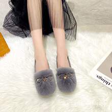 毛毛鞋女2025新款秋冬外穿保暖孕妇平底加绒皮毛一体豆豆鞋潮