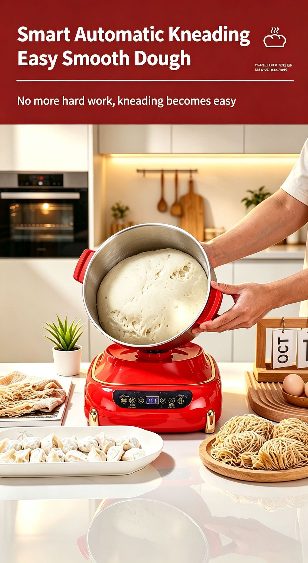 Elektrische Teigmaschine für den Hausgebrauch, kleine Knetmaschine mit großem Fassungsvermögen, Küchenmaschine für Bäckerei, Dampfbrötchenmaschine, neue automatische Teiggehmaschine