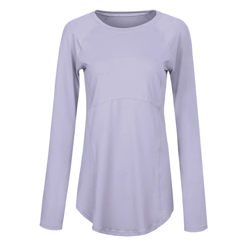 Весна и лето длинная крытая бедра тонкая спина красивая дышащая одежда для йоги длинные рукава бег фитнес-футболка женская