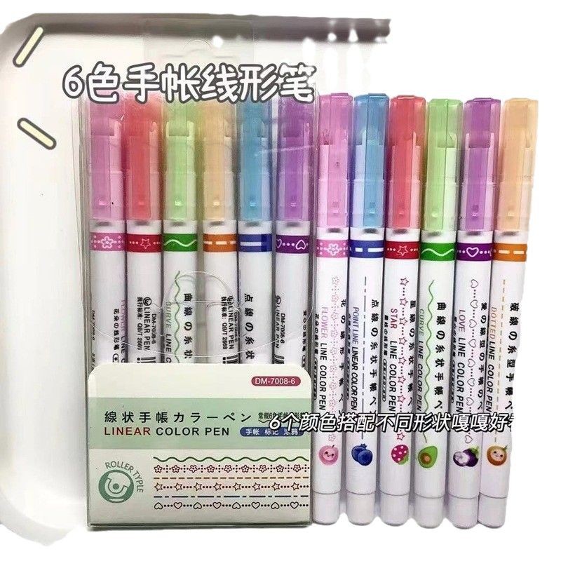 Bolígrafo con forma de onda y puntos redondos, marcador de doble punta, bolígrafo colorido para diario, bolígrafo de caligrafía para estudiantes, marcador de alta calidad, bolígrafo especial.