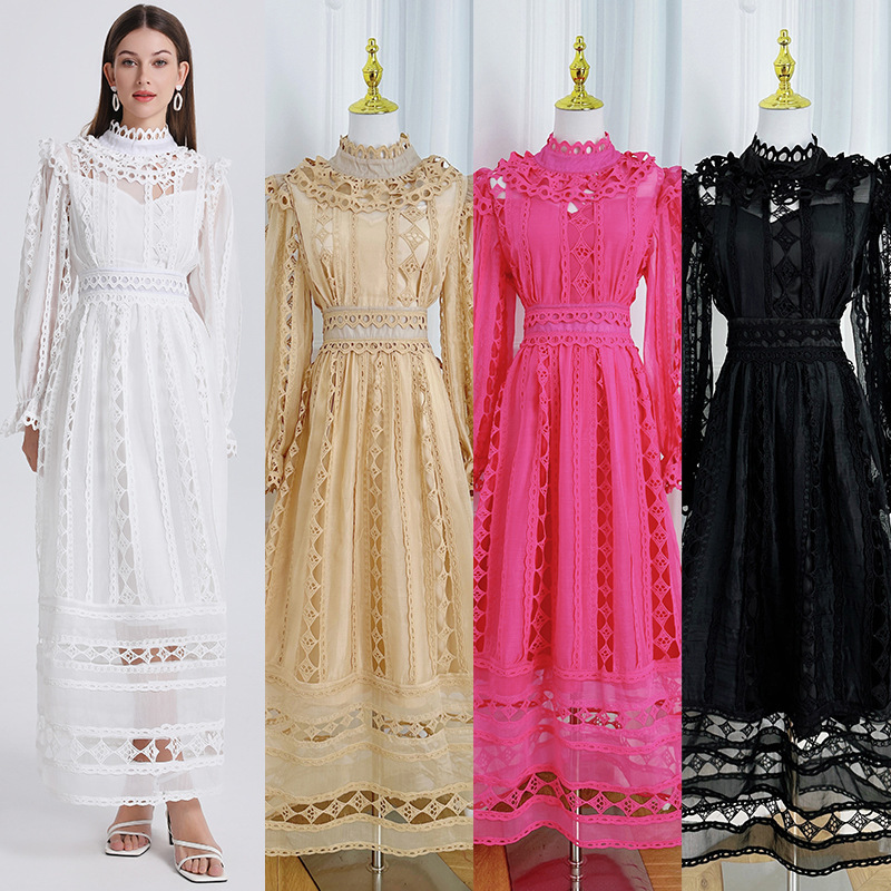 French Style Court Style Lantern Sleeve dress Women's Summer Crochet Hollow Light Luxury Niche Design Large Swing Elegant Long Dress French Style Court Style Lantern Sleeve dress Women's Summer Crochet Hollow Light Luxury Niche Design Large Swing Elegant Long Dress