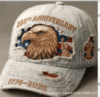Amazon Cross-Border Embroidered Baseball Cap Denim Skull 250Th Anniversary Hat Outdoor Sun Protection Hat