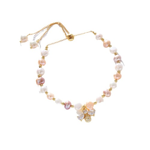Baroque Aberrant Freshwater Pearl Micro-set Zirconia Small Honeybee Bracelet Instagram Fashion Minimalist Korean Style Fashion Accessory