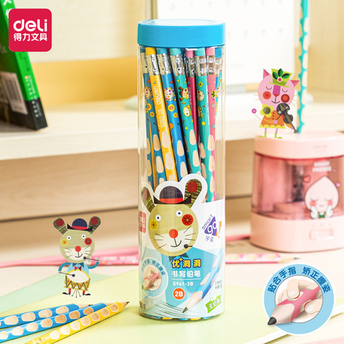Deli S960/S961 Hole Pencil Correction Grip Pencil for Primary School Students Drawing and Writing 2B/HB