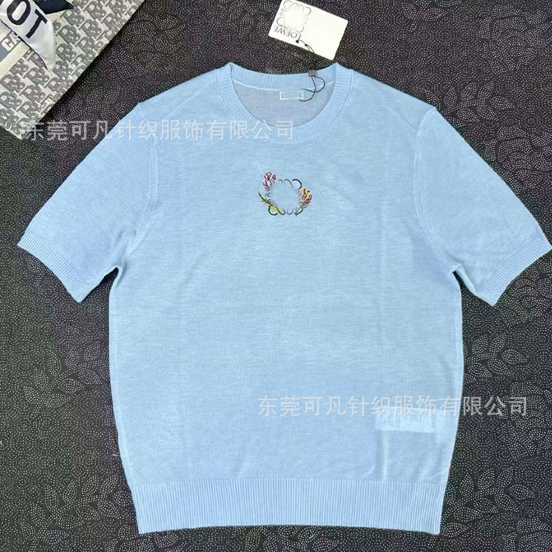 Summer New Style Simple Casual Style Letter Embroidery Love Flower Print Round Neck Short-Sleeved T-Shirt Knitwear for Women Summer New Style Simple Casual Style Letter Embroidery Love Flower Print Round Neck Short-Sleeved T-Shirt Knitwear for Women