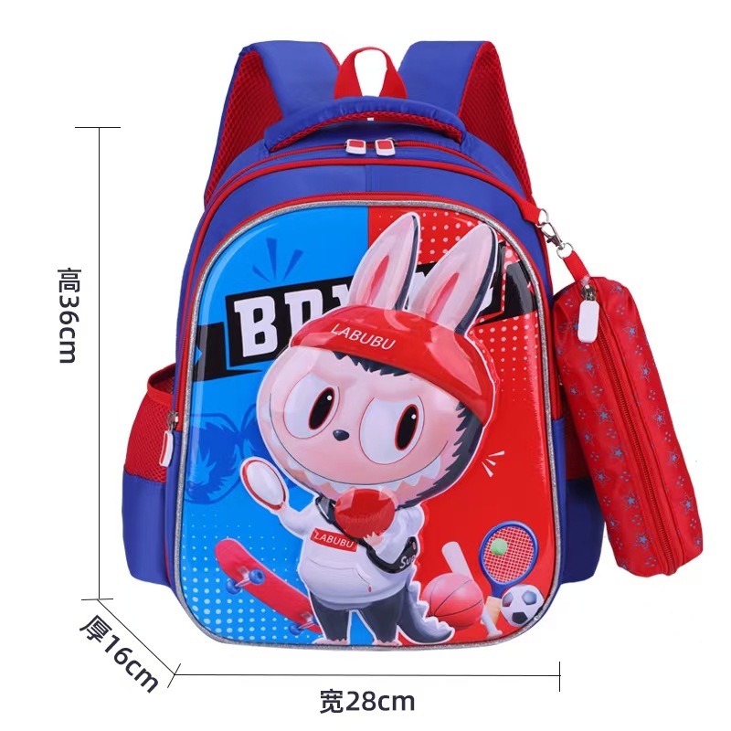 Nueva mochila escolar de dibujos animados mochila escolar 3D para estudiantes de escuela primaria 1-3 grado mochila de tela rabu súper ligera hombro para reducir la carga y proteger la columna