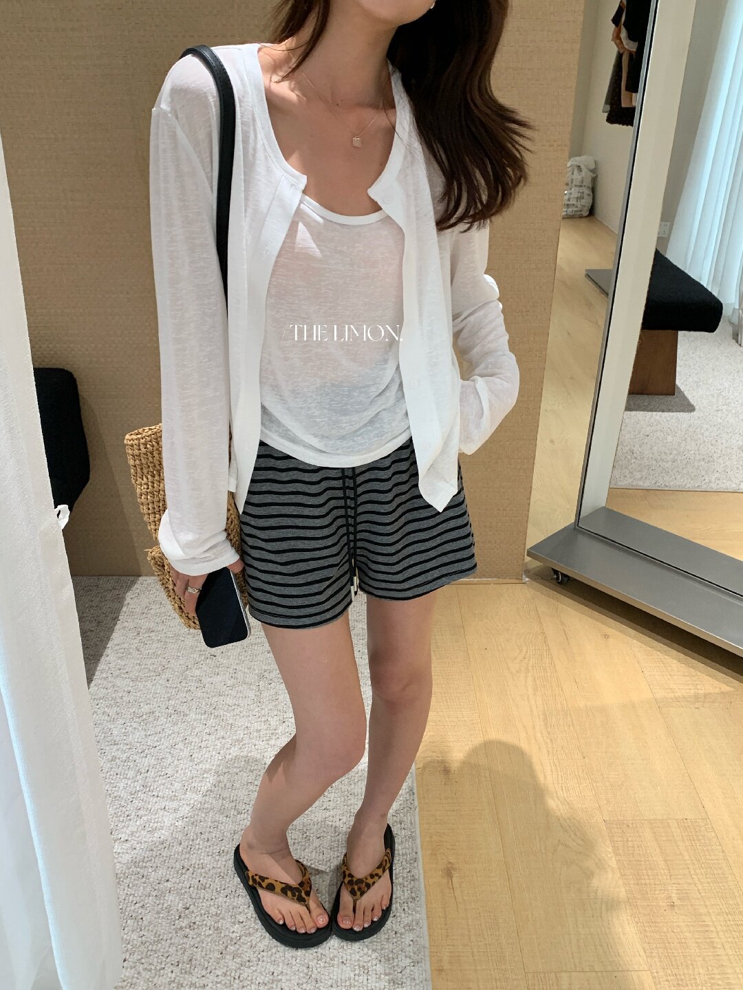 Bộ cardigan len mỏng kèm áo hai dây hai mảnh nữ mùa hè — Xám cacbon, xanh lam, màu hồng, Đậu xanh chi tiết 7