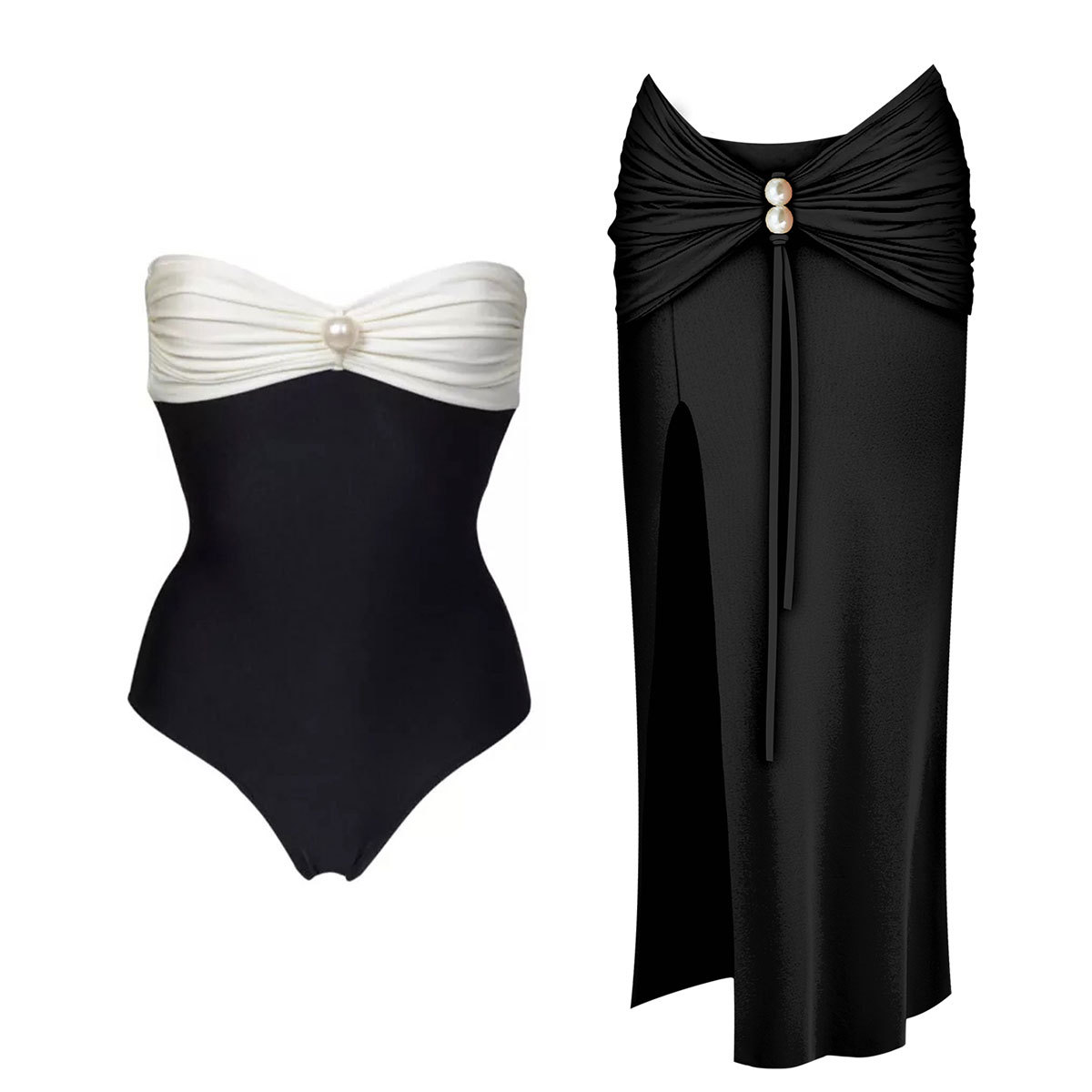 Women's Solid Colour One Piece Swimsuit Triangle Cut Sexy Skirt_voghion.com