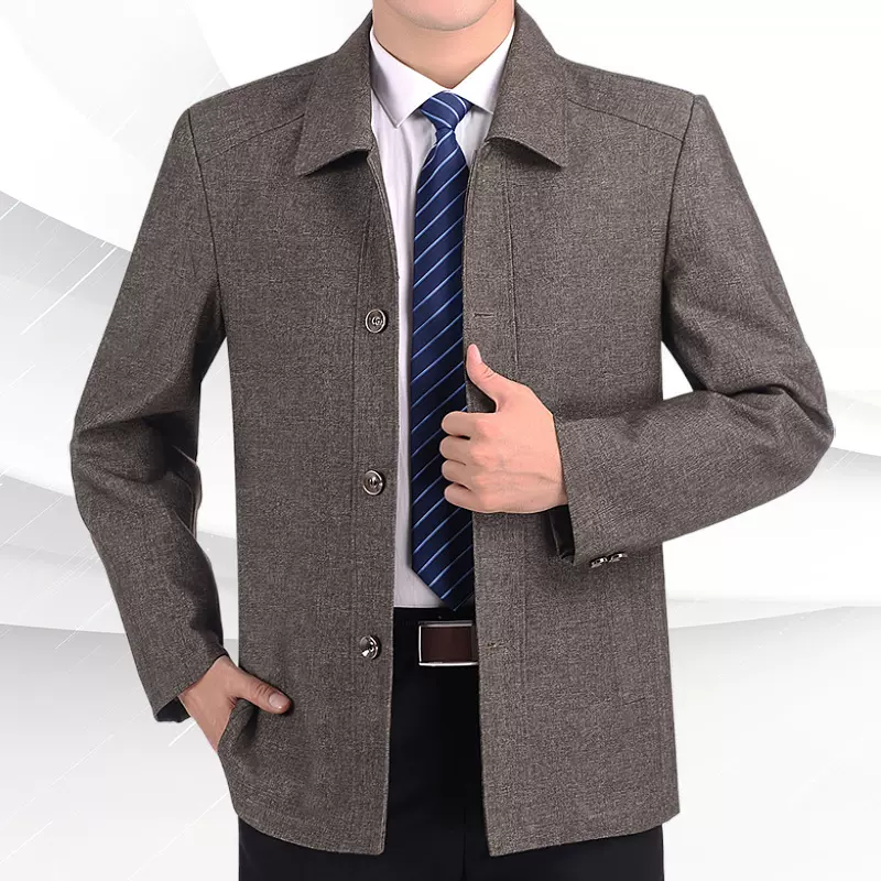 中老年男装春秋季商务休闲外套秋冬爸爸衣服男士夹克宽松翻领上衣