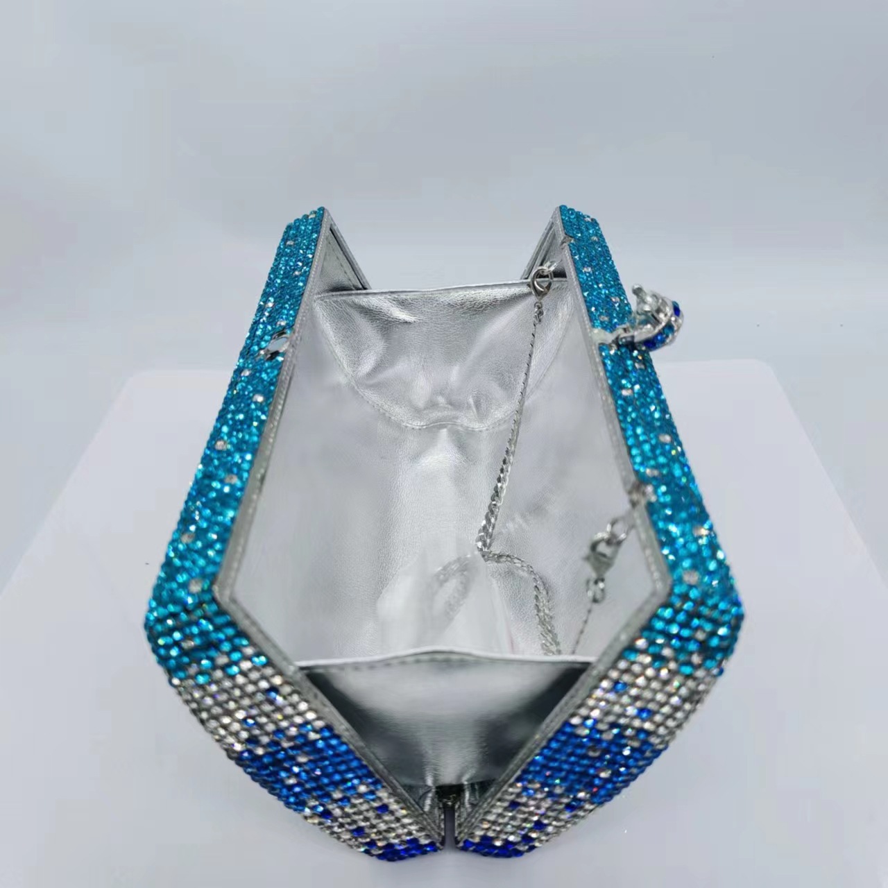 Clutch nuevo color azul gradiente bolsas de diamantes bolsas de mano bolsas de diamantes bolsas de fiesta de damas bolsas de aleación