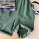 2024 summer new Korean striped shirt Denim suspenders two-piece girl handsome cute set 24279