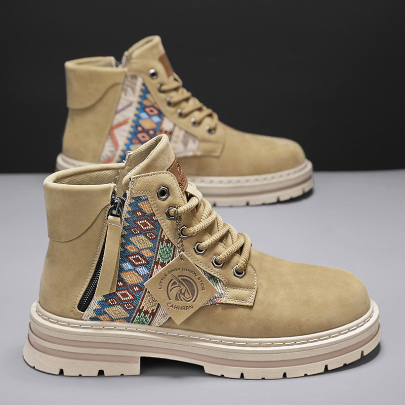 Otoño y invierno retro cuero al aire libre deportes de alta altura botas de motocicleta estilo británico con cabeza redonda botas Martin botas de hombre