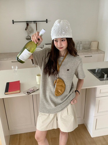 Clothes Paradise Striped Brushed Short Sleeve T-Shirt for Women 2025 Early Spring Skin Friendly, Soft and Loose T-shirt Top