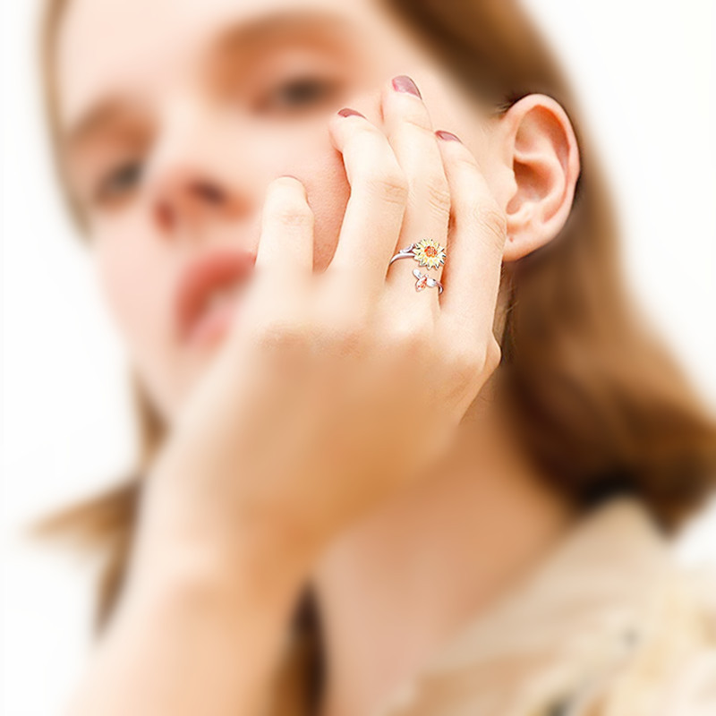 Metal Material Sunflower Pattern Elegant Sunflower Metal Plating Inlay Rhinestones Women's Open Ring